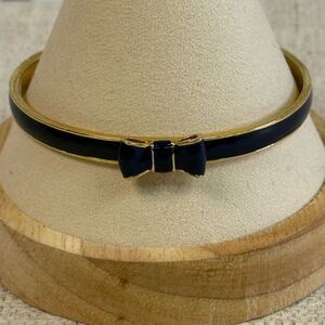 Kate Spade Navy Blue & Gold Enamel Take A Bow Bangle Bracelet